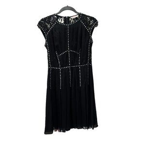 Rebecca Taylor Studded Black Lace Chiffon Cap Sleeve Dress Women's Size 6